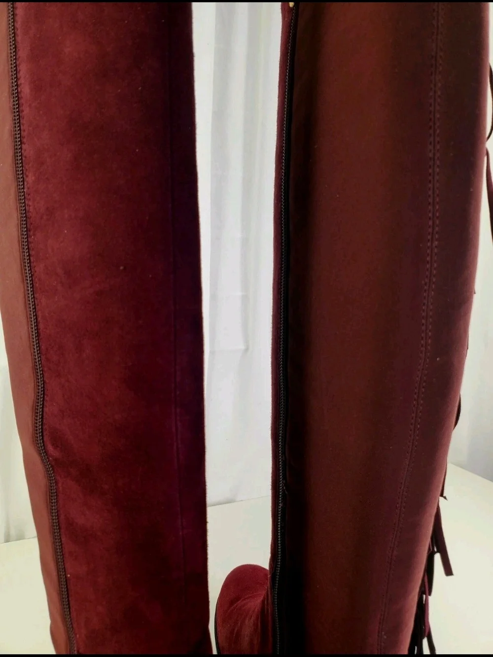Marc Fisher Burgundy Genuine Suede Fringe Knee High Riding Boots   Sz.9M